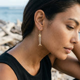 14k 2/tone Fish Bone Earrings with 16 Diamonds — worn on model (brunette, view 4)