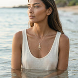 14k 2/tone Octopus Pendant with 6 Diamonds — worn on model (brunette, view 1)