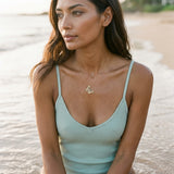 14k 2/tone Single Butterfly Pendant with 40 Yellow Sapphires — worn on model (brunette, view 2)