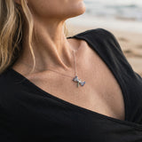 14k 2/tone Dragonfly Pendant with 16 Blue Sapphires and 7 Tsavorites — worn on model (blonde, view 4)