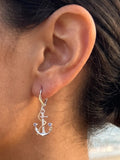 14k 2/tone "ANCHOR" Dangle Leverback Earrings With 18 Diamonds and 4 Tanzanites — close-up on model