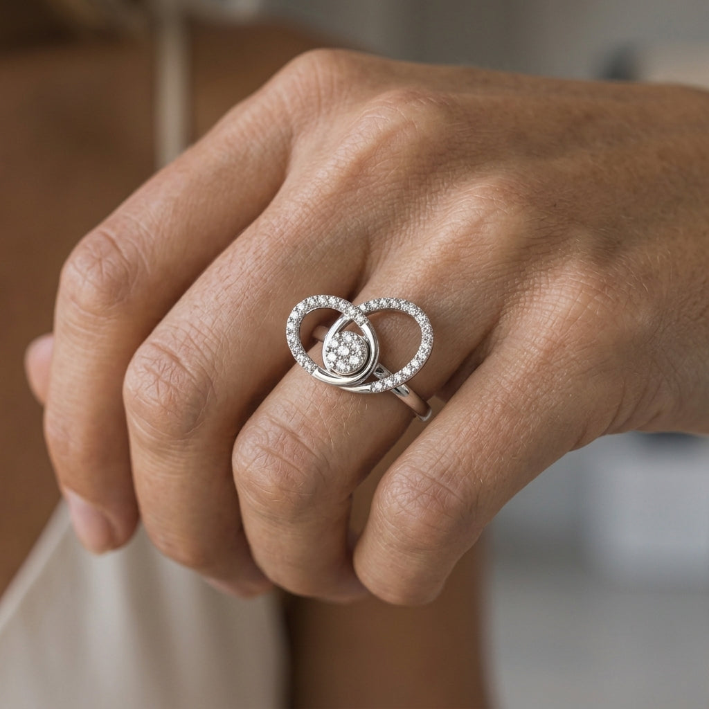 Oval 14K White Gold 0.55 Carat Diamond Spinner Ring — worn on model (blonde, view 4)