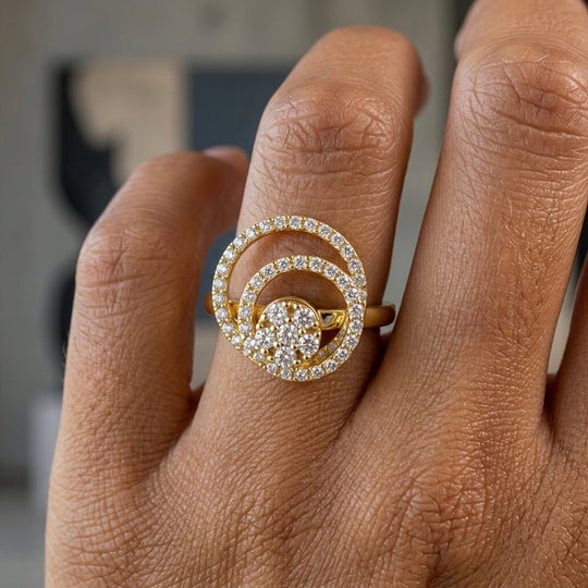 14K YELLOW GOLD DOUBLE CIRCLE SPINNER RING WITH 0.49CTW