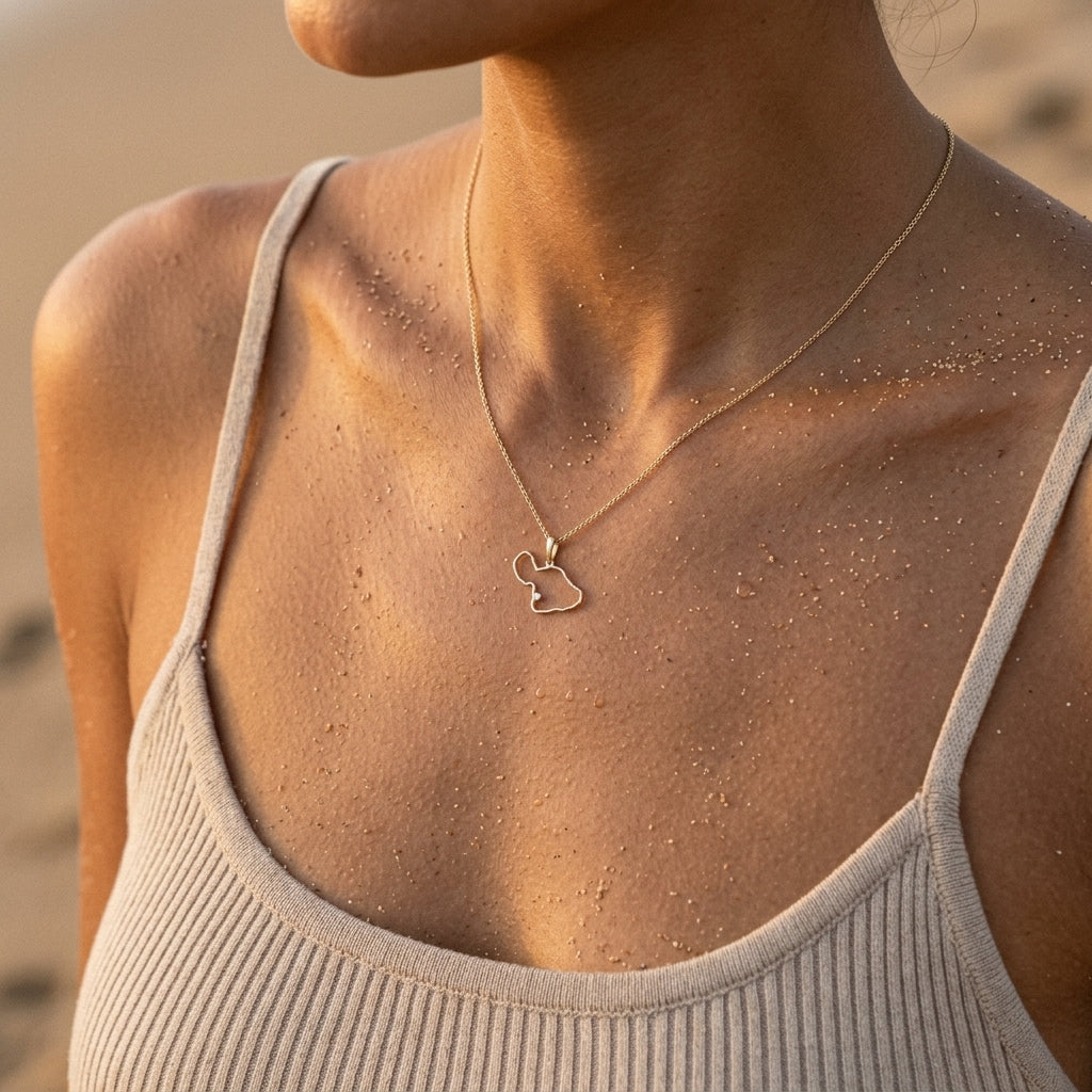 14ky "Maui" Pendant with 0.03 Carat Diamond (for WAILEA) — worn on model (brunette, view 1)