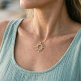 14ky "Sunburst" Pendant with 92 Colored Sapphires — worn on model (blonde, view 4)