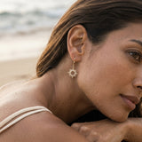 14ky "Sunburst" Leverback Earrings with 74 Colored Sapphires — worn on model (brunette, view 3)