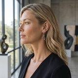 Precious Silver (Precious Silver in Black Rhodium) 18mm Blue Marlin Earring w/4 Diamonds .01ct, with Dangle Leverback — worn on model (blonde, view 2)