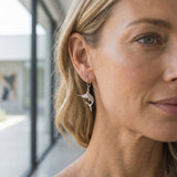 Precious Silver/14KY (Black & Yellow) 18mm Blue Marlin Earrings w/4 Diamonds .01ct, with Dangle Leverback — worn on model (blonde, view 2)