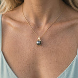 14ky Mermaid Pendant with Tahitian Pearl 11mm — worn on model (blonde, view 4)