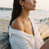 14k 2/Tone Leverback Earring with 12 Diamonds .06ct, 2 Blue Topaz 7.00-9.00ct — worn on model (brunette, view 1)