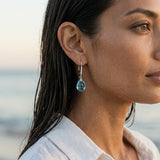 14k 2/Tone Leverback Earring with 12 Diamonds .06ct, 2 Blue Topaz 7.00-9.00ct — worn on model (brunette, view 3)