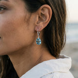14k 2/Tone Leverback Earring with 12 Diamonds .06ct, 2 Blue Topaz 7.00-9.00ct — worn on model (brunette, view 4)