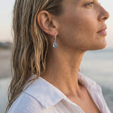 18k 2/tone Earrings with 12 Diamonds .06ct, 2 Pink Sapphires .20ct, 2 Blue Topaz 6.20ct — worn on model (blonde, view 3)