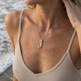 14ky Mermaid Pendant with Moonstone and Blue Topaz — worn on model (blonde, view 3)