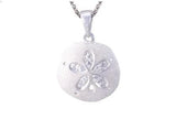 12mm Precious Silver Sand Dollar Pendant with 10 White Sapphires