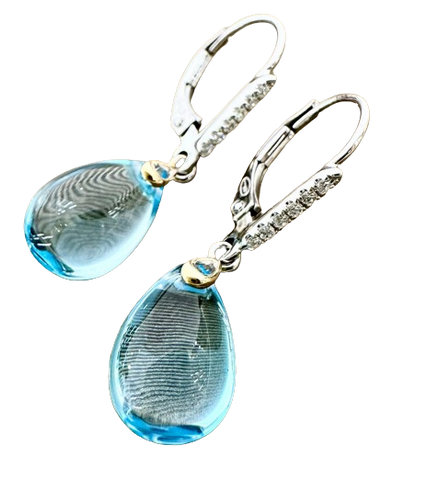 14k 2/Tone Leverback Earring with 12 Diamonds .06ct, 2 Blue Topaz 7.00-9.00ct