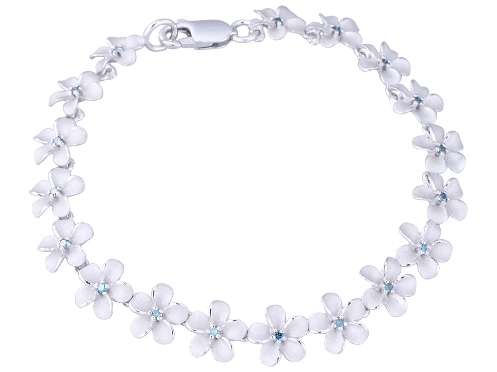 Pulsera de plumeria de 14k 08 mm con 18 diamantes y 18 piezas de flores