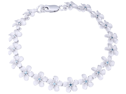 14k 08mm Plumeria Bracelet with 18 diamonds and 18pc flowers