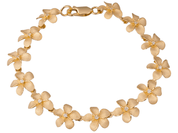 Bracelet Plumeria de 11 mm 14K avec 13 diamants et 13 fleurs