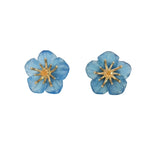 14KY  "FORGET ME NOT" 10MM EARRINGS W/2 YELLOW SAPPHIRES .07ct, AGATE FLOWERS 3.33ct