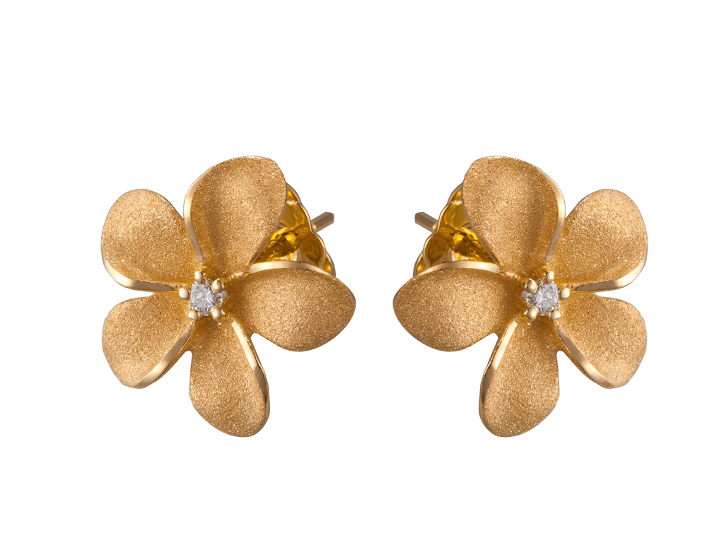 14kt Yellow Gold 12mm Hawaiian Hibiscus Pierced Earrings