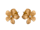 13mm 14k Plumeria Earrings with 2 diamonds