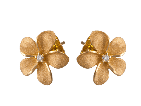 Pendientes de plumeria de 13 mm de 14k con 2 diamantes