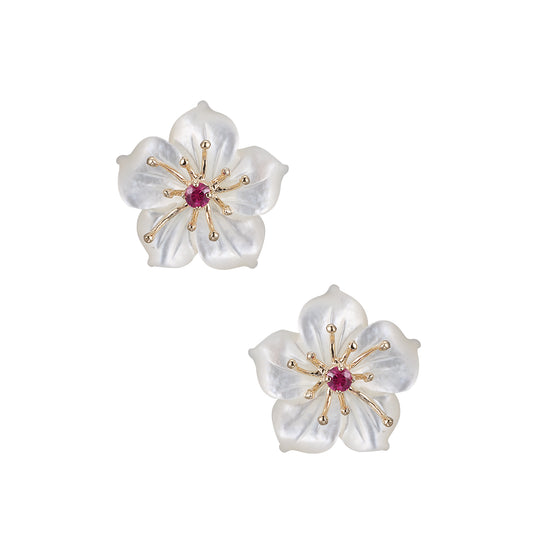 Pendientes de 14k 2/Tone Plumeria lei con 4 diamantes