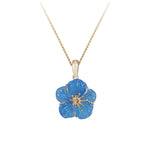 14ky "FORGET ME NOT" 12mm Pendant w/Yellow Sapphire .03ct, Agate Flower 2.26ct