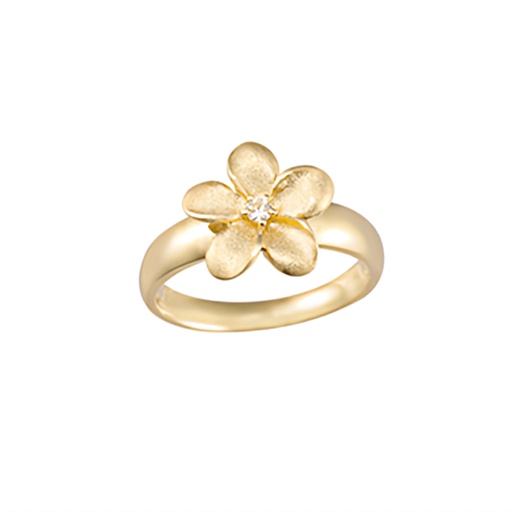 10mm 14k Plumeria Ring with 0.03 Carat Diamond