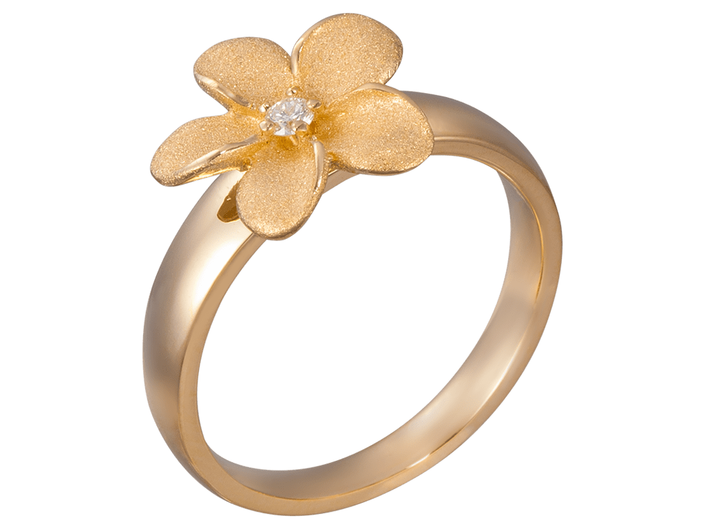 Anneau de fleur de 13 mm 14k avec diamant 0,04 carat