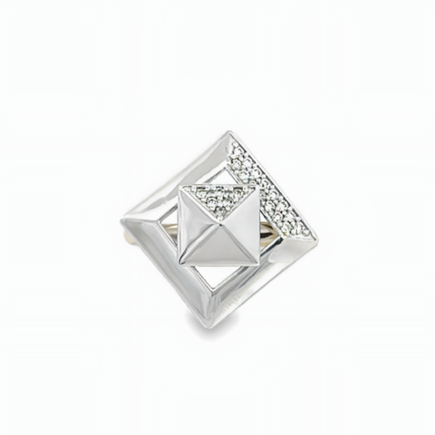 Pyramid Style Rings Wg 14K Yellow and White Gold Double Pyramid Spinner Ring