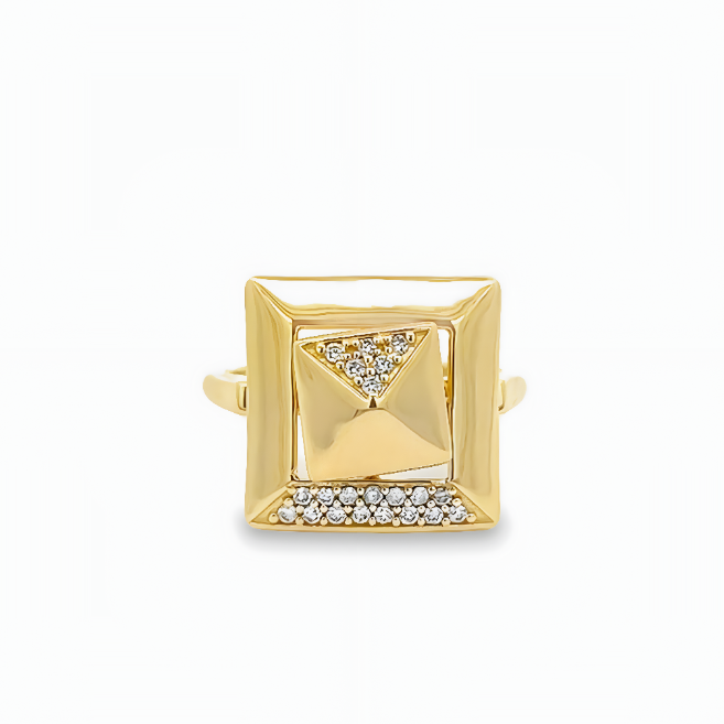 14K YELLOW GOLD DOUBLE PYRAMID SPINNER RING WITH 0.15CTW