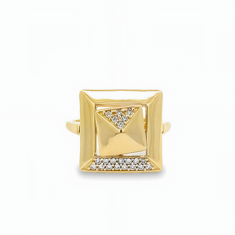14K YELLOW GOLD DOUBLE PYRAMID SPINNER RING WITH 0.15CTW