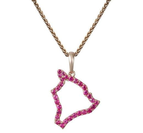 14k "Hawaii" Pendant with 30 Pink Sapphire (Dark Red)