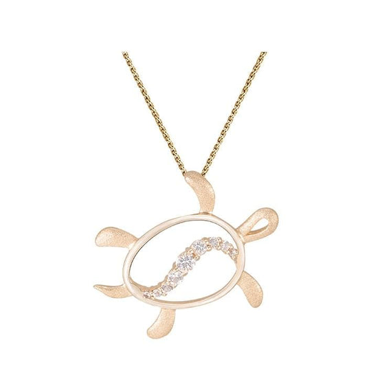 14k "Hawaiian Petroglyph" Honus Pendant with 9 White Sapphires