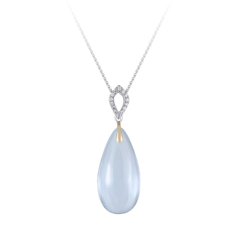 14k 2/Tone (W/G & Y/G) Blue Topaz Pendant with 14 Diamonds .07ct, Blue Topaz 11.00 - 12.00ct