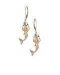 14ky Mermaid Earrings with 2 Blue Topaz .24ct, 2 Moonstones .19ct with Dangle Leverback