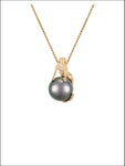 14ky "Diving" Mermaid Pendant with Tahitian Pearl 11mm