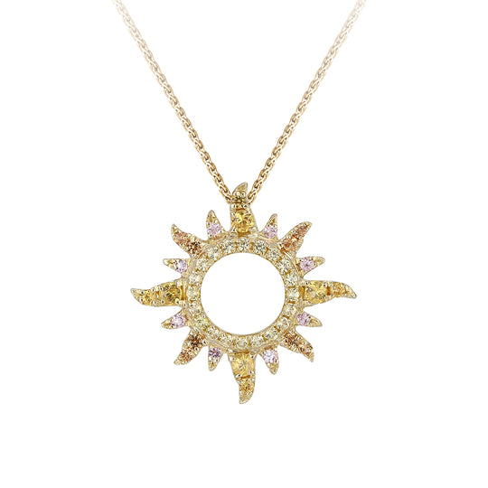 14ky "Sunburst" Small Pendant with 44 Colored Sapphires