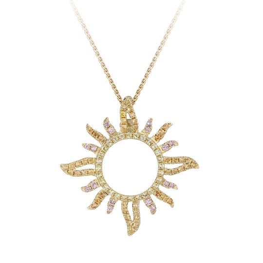 14ky "Sunburst" Pendant with 92 Colored Sapphires