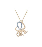 Pendant 12K 2 / Tone Pocgopus avec 2 diamants et 12 saphirs bleu pastel