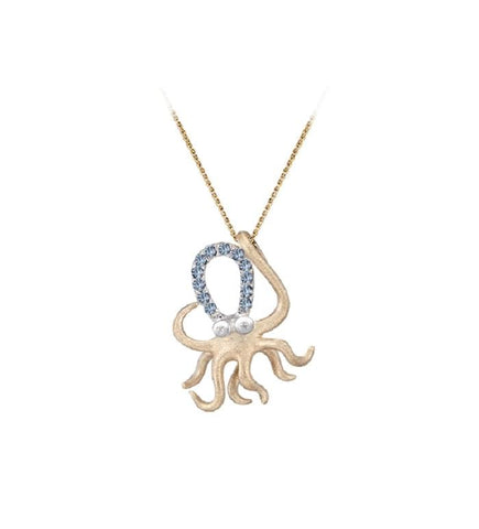 12k 2/tone Octopus Pendant with 2 Diamonds and 12 Pastel Blue Sapphires