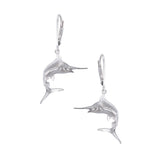 Precious Silver (Precious Silver in Black Rhodium) 18mm Blue Marlin Earring w/4 Diamonds .01ct, with Dangle Leverback