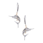 Precious Silver/14KY (Black & Yellow) 18mm Blue Marlin Earring w/4 Diamonds .01ct, with Dangle Leverback