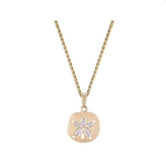 11mm 14k Sand Dollar Pendant with 5 diamonds