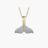 Precious Silver/14KY 15mm Whale Tail Pendant with Black Rhodium