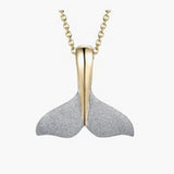Precious Silver/14KY 20mm Whale Tail Pendant with Black Rhodium