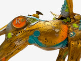 Detail of Arthur Small by Nano Lopez, engraved bronze surface, inlays and patina
