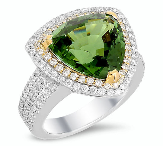 Anneau en or blanc et jaune 18K avec diamants de 0,99 ct et 8,00 ct tourmaline
